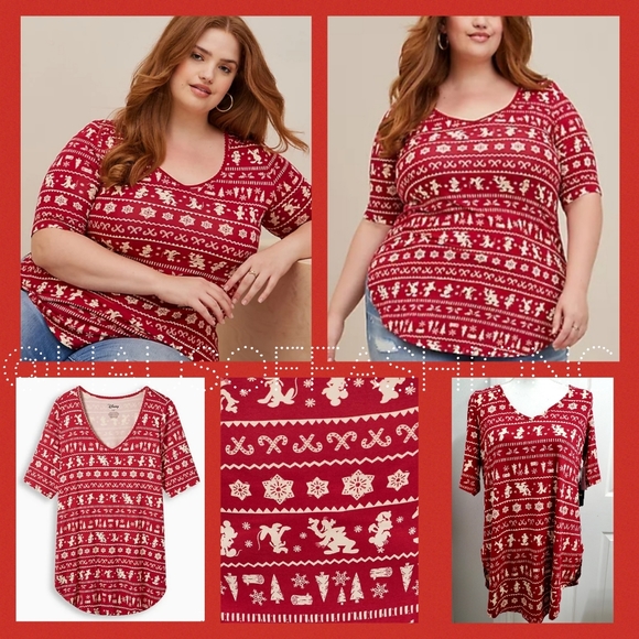 TORRID DISNEY Mickey & Friends Holiday Fair Isle Red Super Soft Tunic! - Picture 2 of 9
